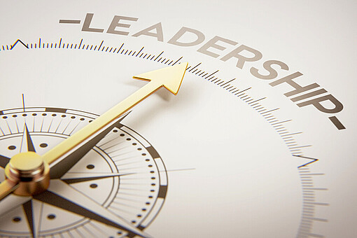 
                Eine Kompassnadel zeigt auf den Begriff Leadership.
            