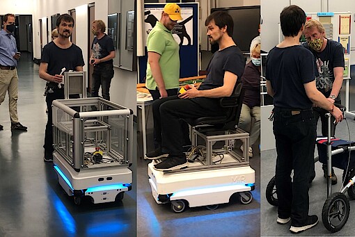 Ingenieure der HAW Hamburg engagieren sich für Blinde
auf der Fotocollage sind von links nach rechts folgende Personen zu sehen: Prof. Dr. Henner Gärtner, Christian Hannemann (blind), Wolfgang Baumgart (Rehabilitationslehrer), André Juhls (blind), Ulla Jalass (Rehabilitationslehrerin)