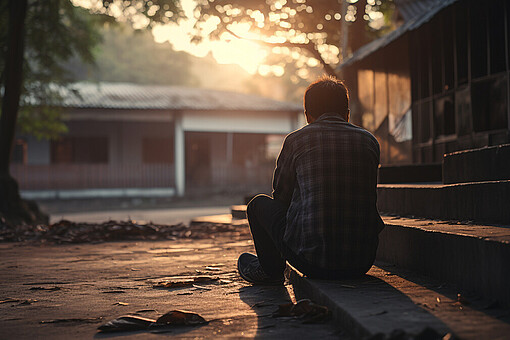 
                Mann sitzt allein auf der Treppe
            