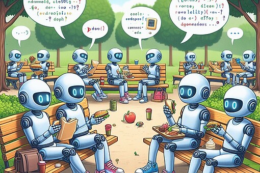 
                Roboter essen belegte Brote in der Mittagspause.
            